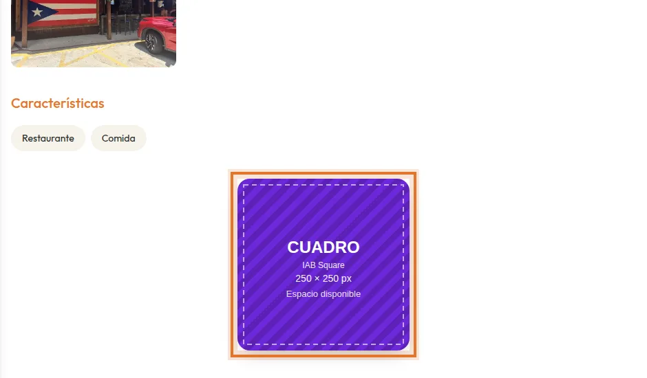Cuadro publicitario en la ficha de un negocio
