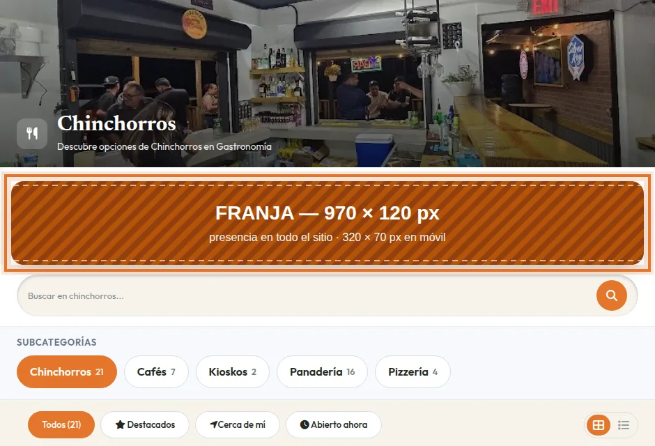 Franja publicitaria debajo del encabezado de una categoría